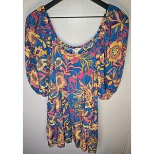 Terra & Sky top multicolor puffed sleeve feminine tiered baby doll easy fit 1X